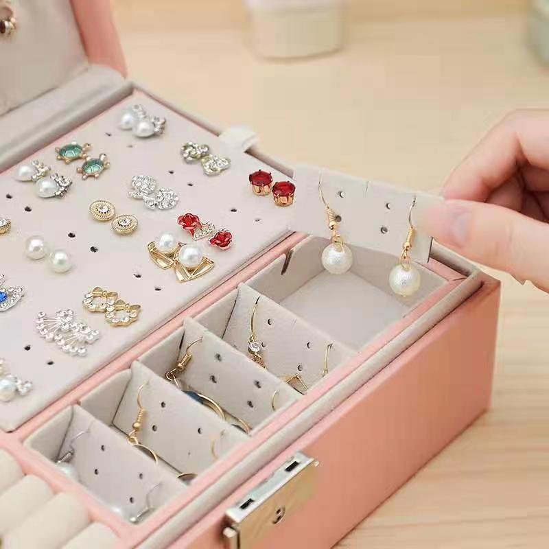 Double-Layer Lockable Jewelry and Ornaments Storage Box with Large Capacity