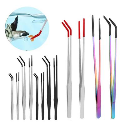 Stainless Steel Reptile Feeding Tongs with Rubber Tips Straight Curved Aquarium Tweezers Fish Tank Cleaning Pet Feeding Accessories