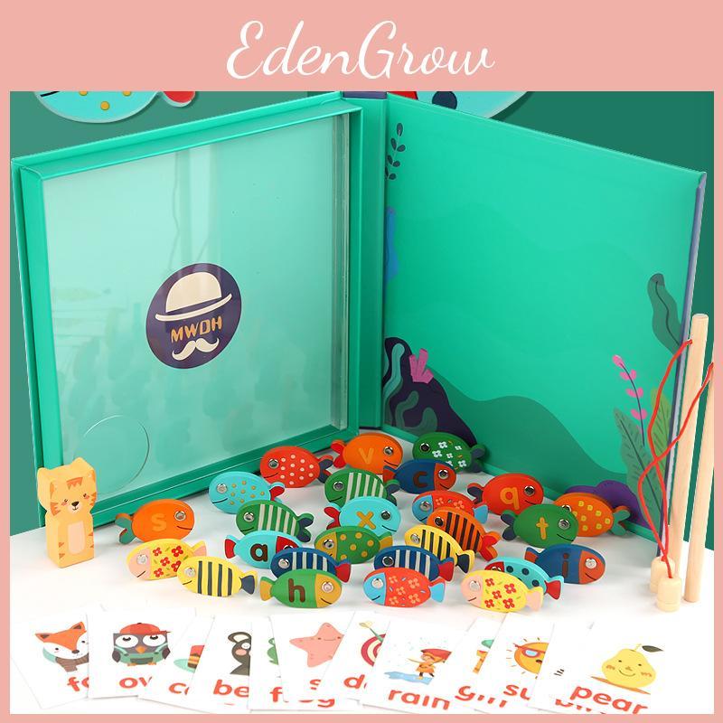 Wooden Magnetic Fishing Puzzle Toys For Childrens Educational Word Matching