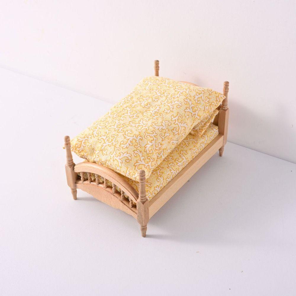 Scene Decor Dollhouse Wood Bed 1:12 Simulation Single Bed Miniature Wood Bed  Pretend Play