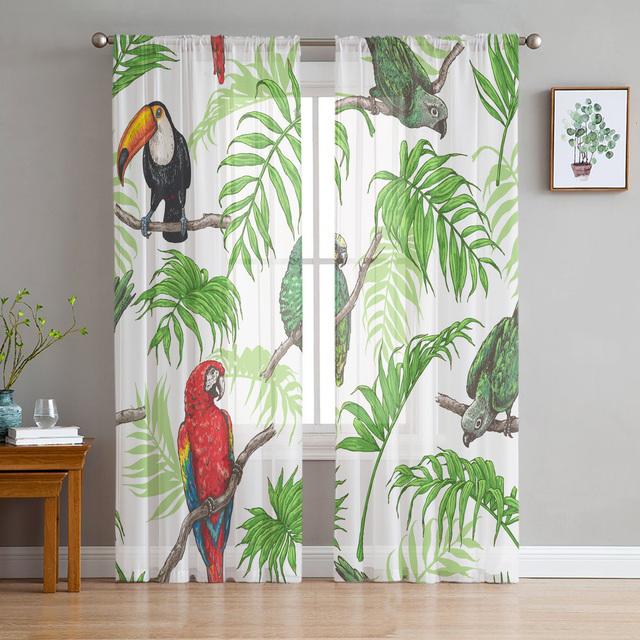 Toucan Flower Fruit Tropical Pineapple Map Tulle Curtain For Living Room Bedroom Modern Sheer Curtains Decor Window Treatment