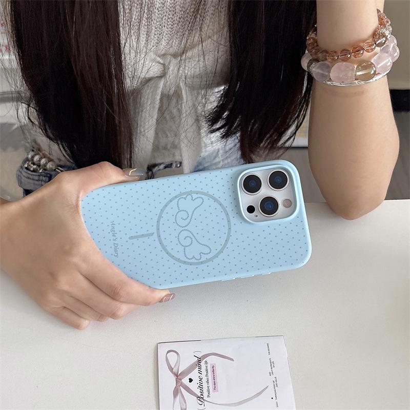 

Korean Blue Polka Dot Magnetic Stand Case for iPhone 17 Pro Max/16/15/14 iPhone 17 Pro Max