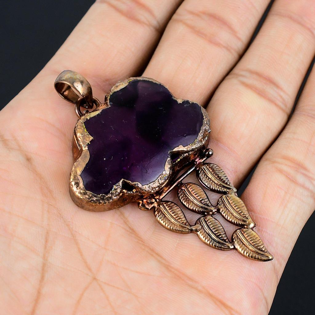 Amethyst Electroformed Pendant, Handmade Gemstone Pendant Jewelry, Gifts For Wife Brand New Pendant