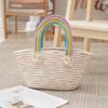 Handmade Cotton Rope Woven Handbag, Rainbow Cloud Pattern Storage Basket, Multifunctional Cosmetic Organizer Portable Picnic Fruit Basket