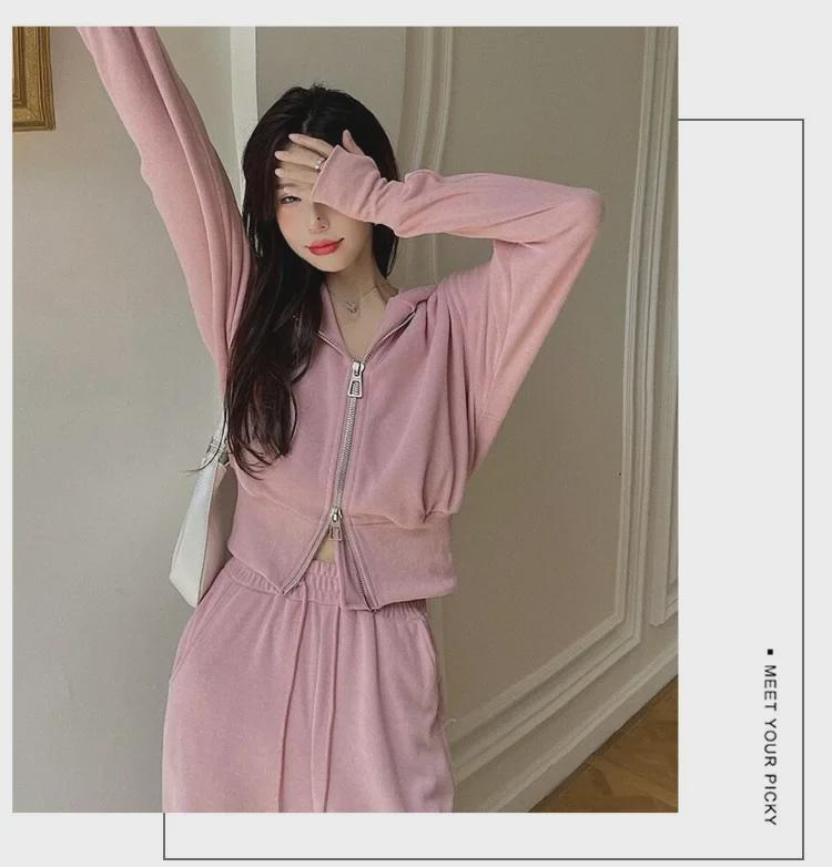 Completo Due Pezzi da Donna Cardigan con Zip Dimagrante e Pantaloni a Gamba Larga per Primavera e Autunno