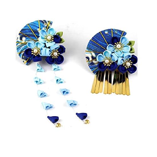 

Bethany Home Tsumami Zaiku Hair Ornament Set of 2 Hair Clips, Flower Hair Ornament, Gold Plum Blossom and Fan Design, Perfect for Coming-of-Age
