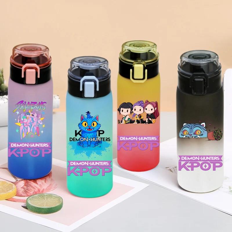 500ML KPop Demon Hunters Plastic Anime Water Cup Has Scale Travel Office Gym Hiking Portable Drink Bottles Outdoor Sport Gifts