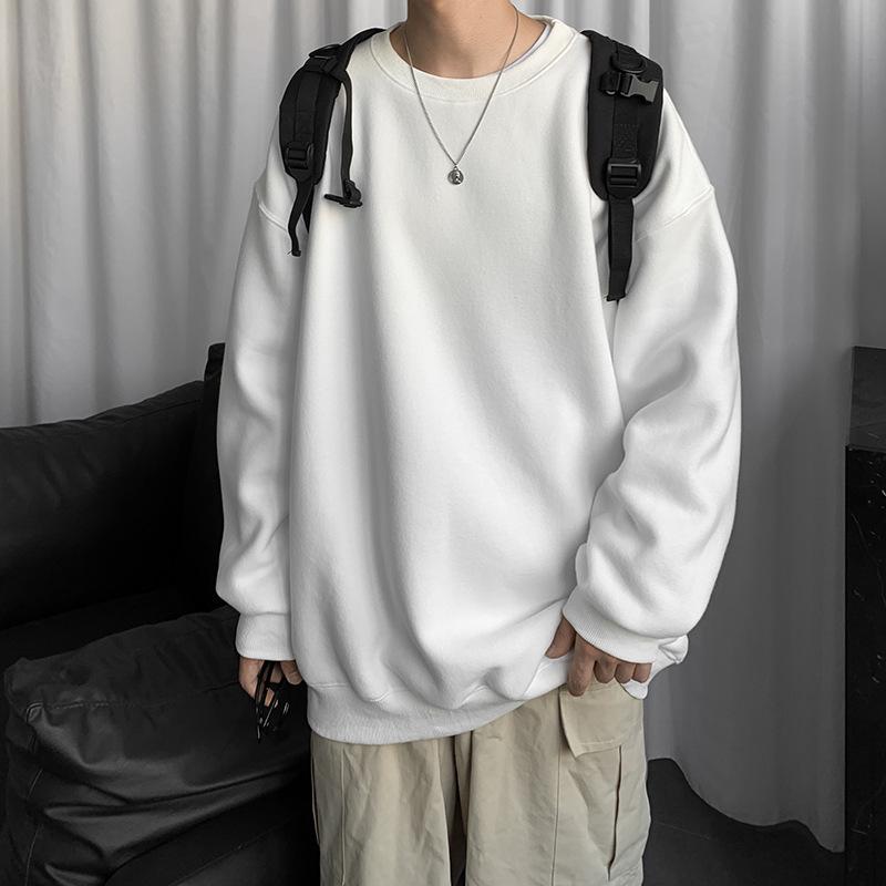 Men's Trendy Hong Kong Style Long-Sleeve Sweatshirt - Versatile, Loose-Fit Solid Color for Couples and Students, New Autumn Top