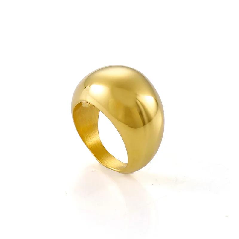 16mm Trendy Simple Chunky Rings for Women Stainless Steel Gold Color Charm Thick Large Ring for Women