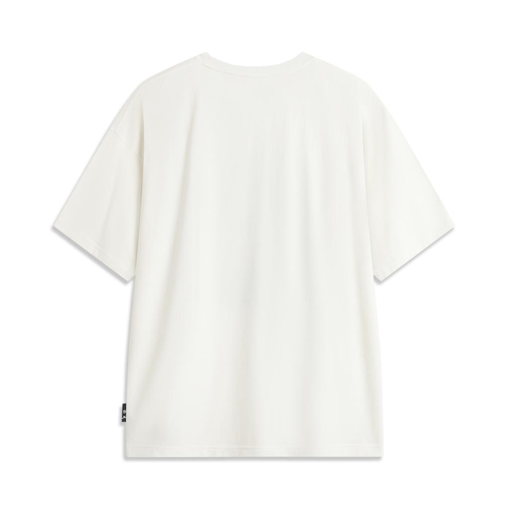 Li-Ning Comfortable Casual Simple Round Neck Pullover Loose Letter Print Short Sleeve T-Shirt Men Tops Off-White AHSU417-2