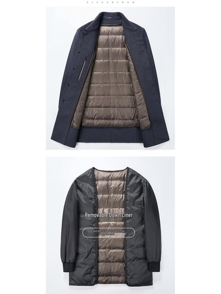 2025 Men's Autumn/Winter Wool Coat with Detachable Down Liner