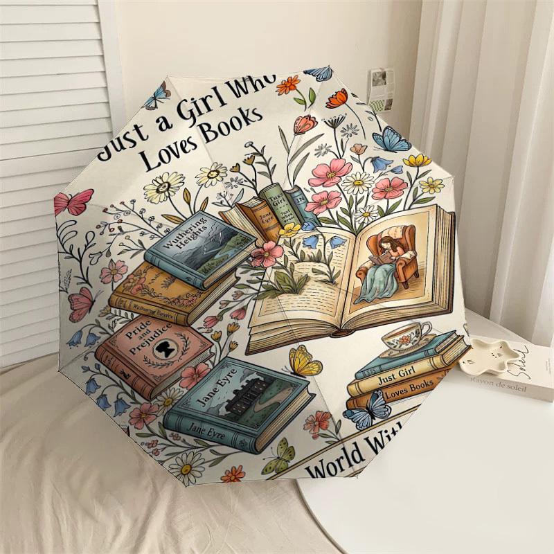 

1PC Books Flowers Umbrella-8-Rib Reinforced Portable Folding Travel Suitable for All Seasons Outdoor Daily Use Is an Ideal Choice -K0404