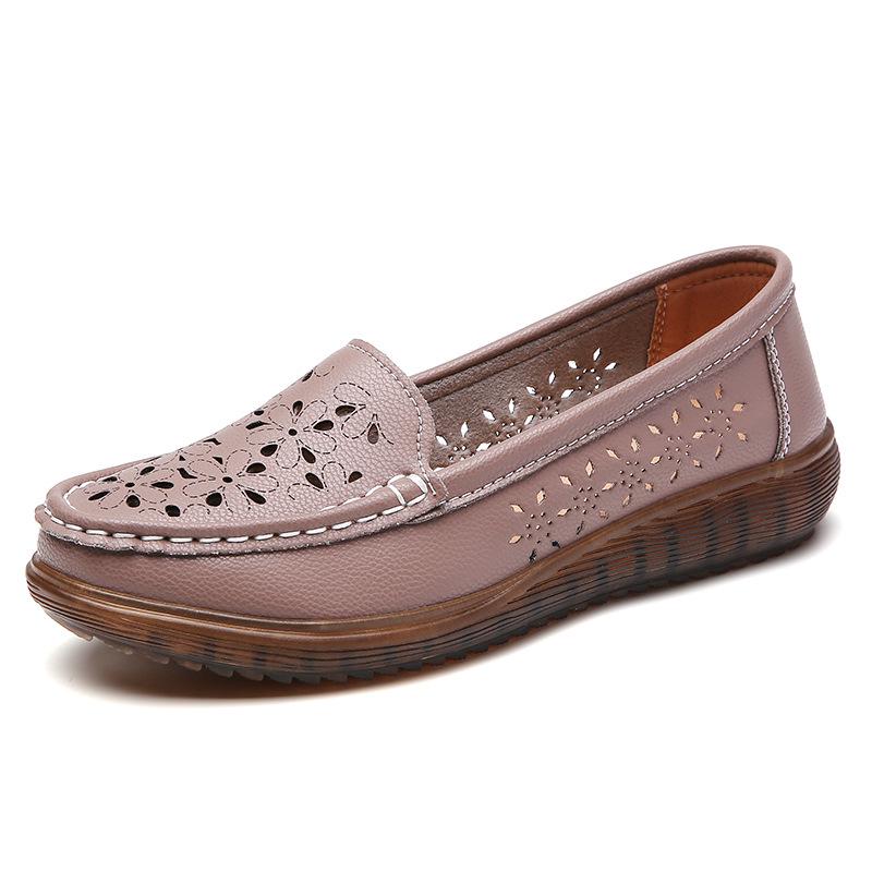 Women's Casual Mid-Heel Wedge Platform Shoes - Anti-Slip Leather for Spring/Autumn