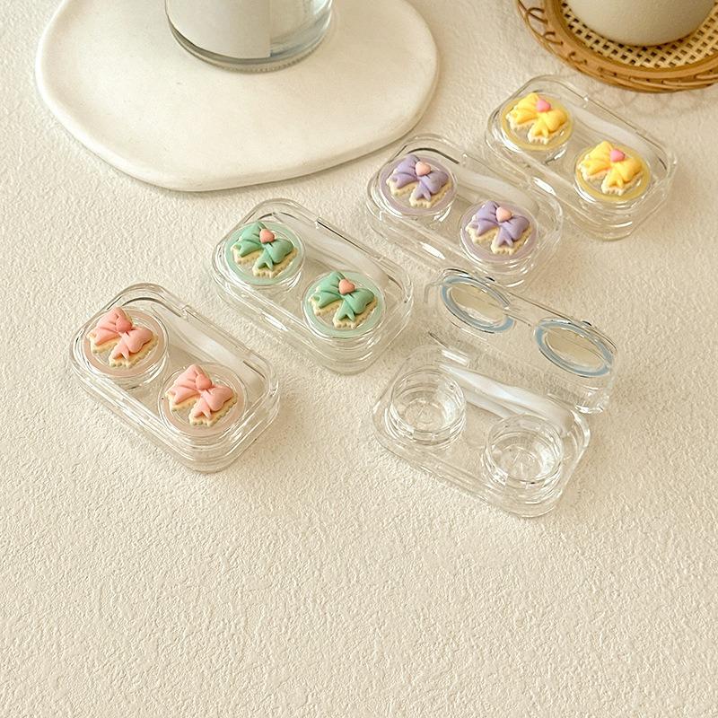 Contact Lens Cases Cute Transparent Pink Bow Contact Lens Case Girl Portable Beauty Pupil Box Storage Eye Care Container Box