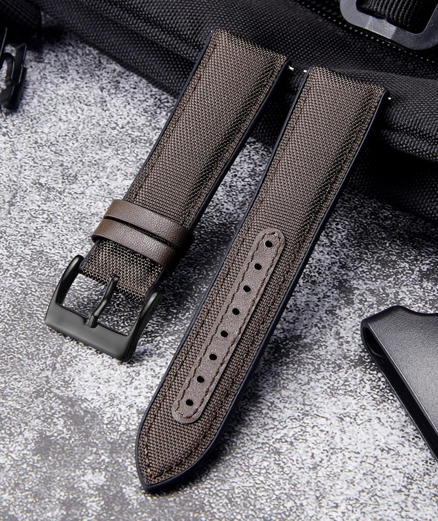 [BINLUN] Nylon Silicone Watch Strap 18mm 19mm 20mm 21mm 22mm Quick Release Canvas and Rubber Hybrid Strap Replacement Watch Band for Men and Women 9 C