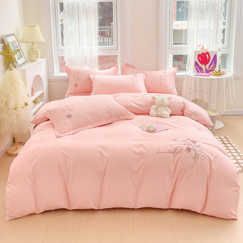 Four-piece Washed Cotton Embroidery Skin-friendly, Soft and Breathable Printing and Dyeing Non-fading Simple Bedding
