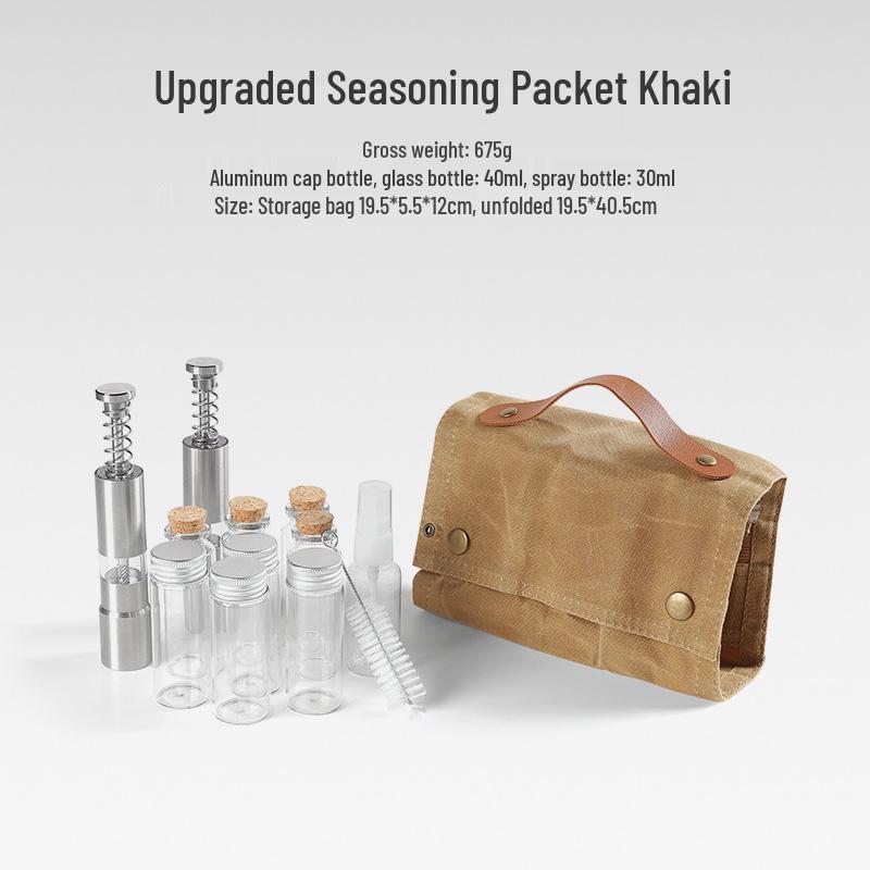 

12-Piece Waterproof Portable Spice Storage Set with Bottles, Spray, Brush, and Grinder хаки
