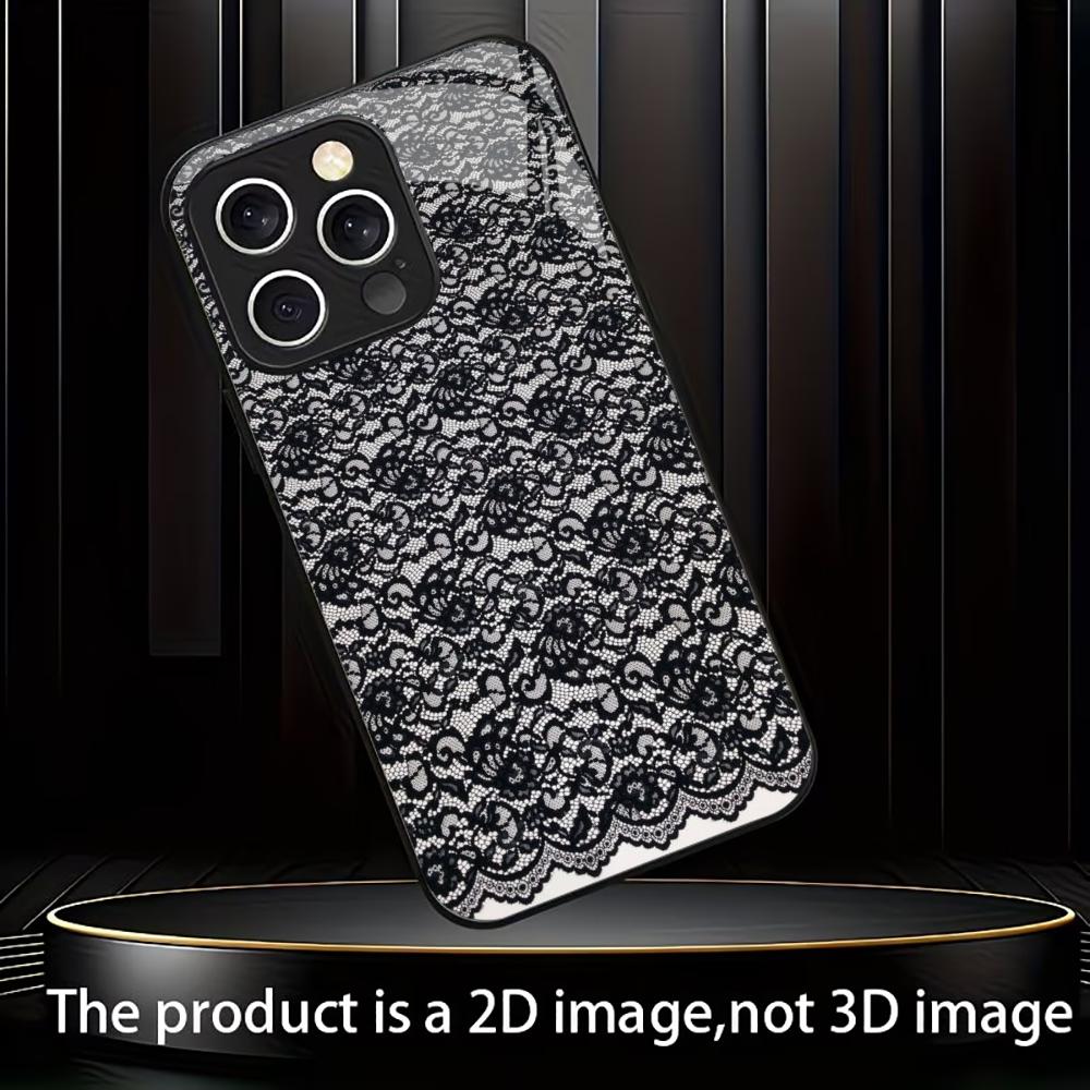 Moderne Schwarze Spitze Floral Handyhülle Handys für iPhone 17 Pro Max Hülle Glas für iPhone 17 16 15 14 13 12 11pm Pro Plus