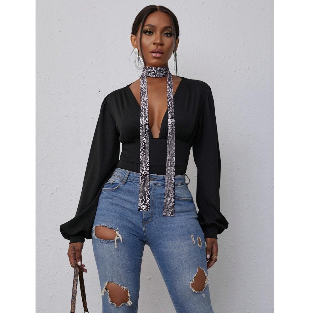 Aesthetic Glittering Bling Neckerchief Punk Cool Slender Scarf Fashion Sequin Scarf Ladies