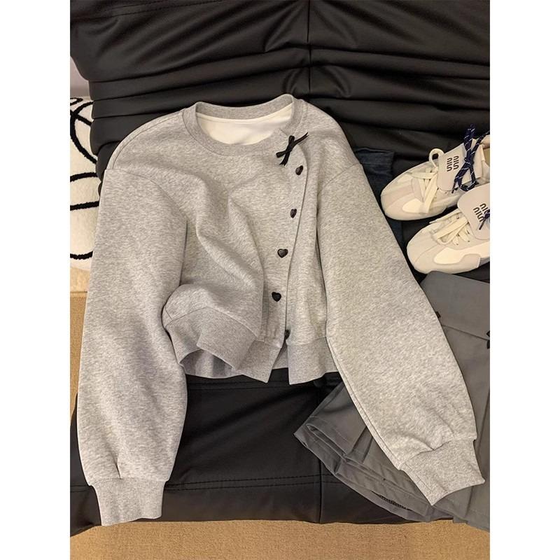 Wind Round Neck Long-sleeved Sweater Women's Thin Loose Button Short Cardigan Top