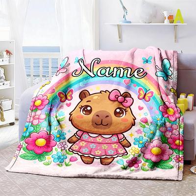 Home Customize Your Name Customize Your Name Blankets Cute Animal Rainbow Flower Butterfly Personalized Customize Your Name Blanket For Cozy Comfort