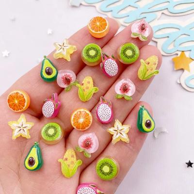 50PCS Resin Cute Mini Colorful Avocado Kiwi Orange Corn Fruits Vegetables Nail Art Flatback Rhinestone Scrapbook DIY Decor Craft