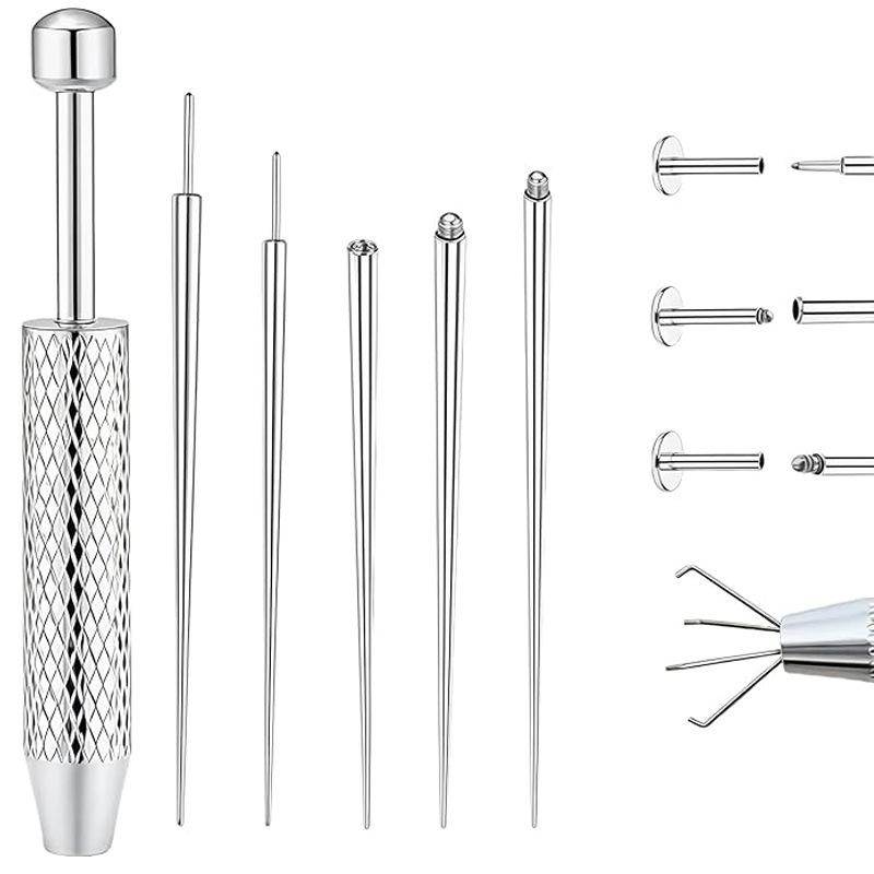 Stainless Steel Titanium Curved Piercing Taper Tool Earring Applicator Professional Puncture Straight/Curved Pole Earring Tool