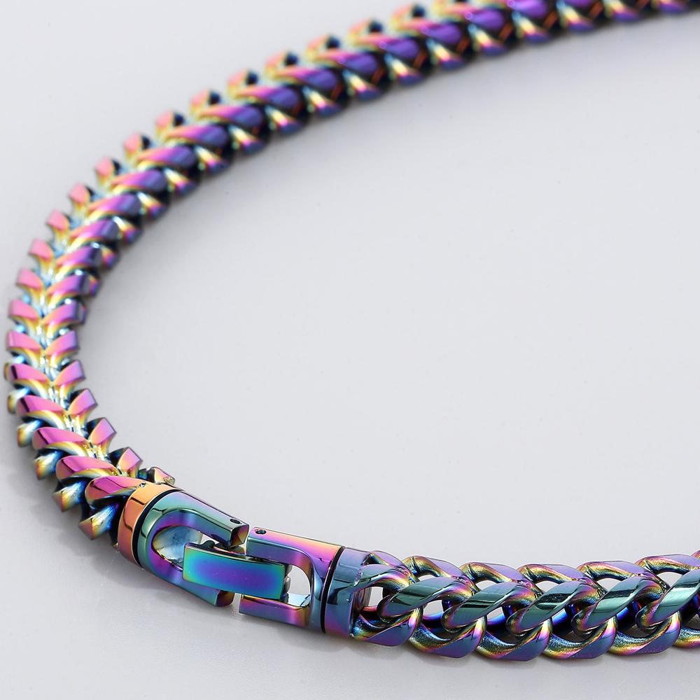 Hip-Hop Men's Necklaces Rainbow Gold Color 8/10MM Wide Stainless Steel Link Neck Chains for Men Birthday Jewelry Gift for Him