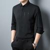 Men's Light Blue Long Sleeve Shirt Slim Fit Casual Business Button-Down Shirt with Minimalist Embroidery