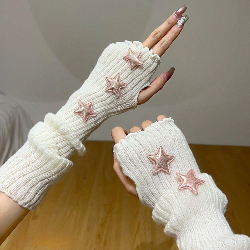 Women's Knitted Y2K Gloves Star Rabbit Arm Warmers Winter Long Sleeve Cover Wrist Mittens Cold Weather Fashion