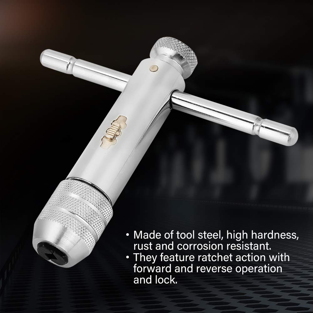 T-Type Ratchet Tap Wrench, Rust-Resistant, Corrosion-Resistant, M3-M8 / M5-M12, High Hardness, for Metalworking, Bicycles, and DIY Furniture (M5-M12)