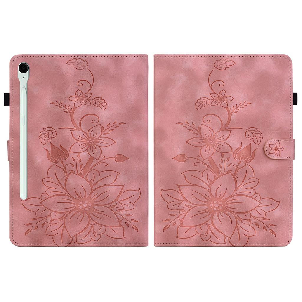 For Samsung Galaxy Tab S10 FE+ Case Lily Flower Imprint Card Slots Leather Tablet Cover