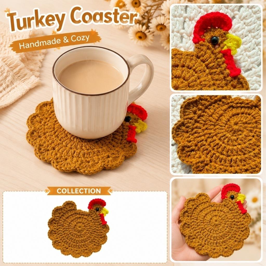 Handmade Crochet Chicken Shaped Table Coaster Durable Cotton Yarn Drink Mat for Kitchen Dining Room Use