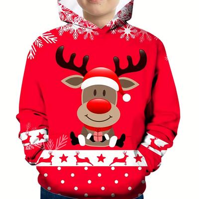 Vianočné mikiny s kapucňou 3D tlač Elk Darčeky Mikiny Chlapec Dievča Unisex Mikina s kapucňou pre deti Móda Nadrozmerná mikina