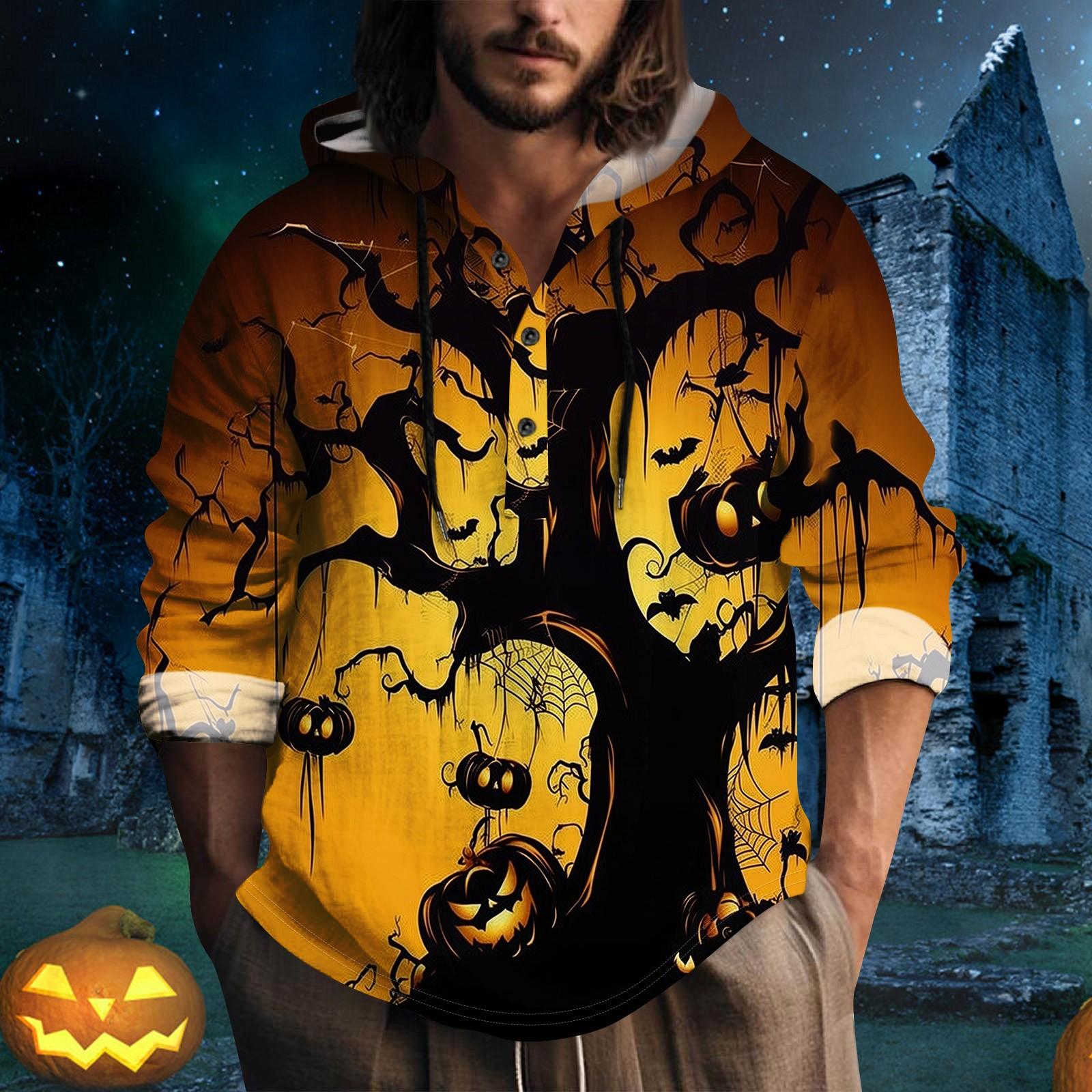 

Мужская толстовка с капюшоном и принтом «Хэллоуин» большого размера с завязками на пуговицах L оранжевый