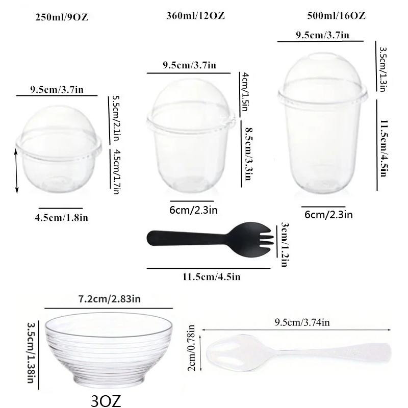 Clear Plastic Dessert Cups with Lids Sporks Ideal for Ice Cream Mousse Fruit Salad Picnics Parties and Cake Decorating Tools