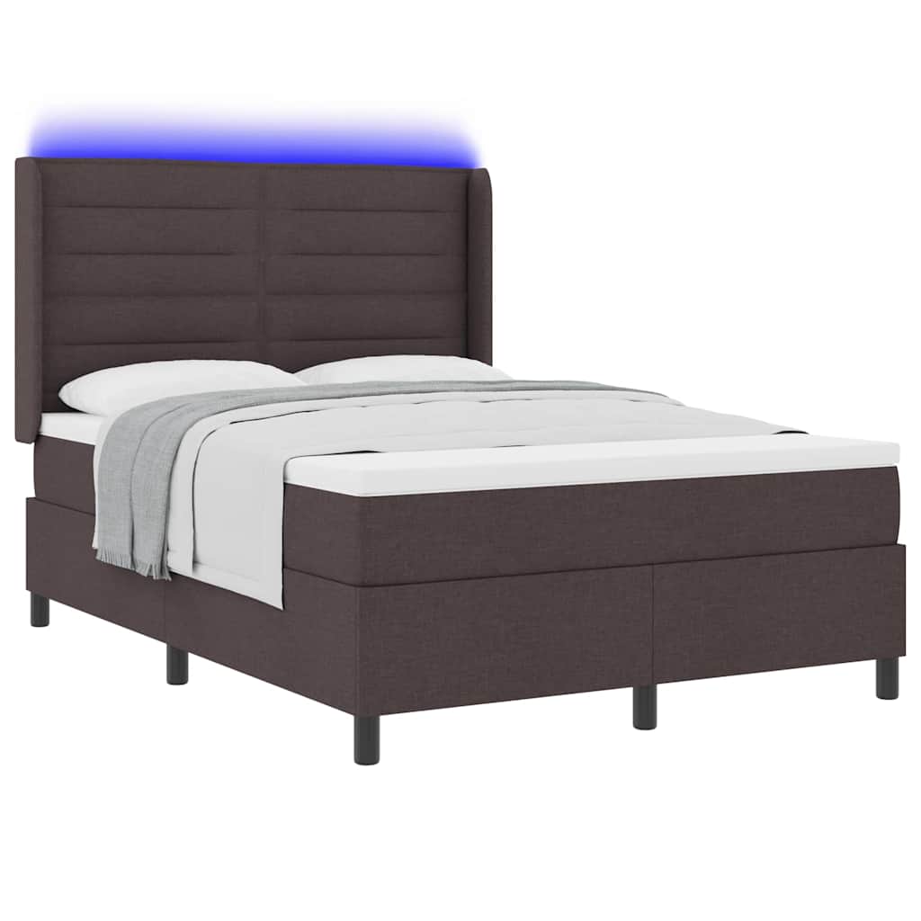 LED Boxspring Bed with Mattress Dark Brown 140 x 200 cm Fabric