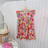 Tulip Sweet Round Neck Girls' Summer Dress with Small Flutter Sleeves, Cotton Princess Style - Stylish Children's Clothing for 2026.