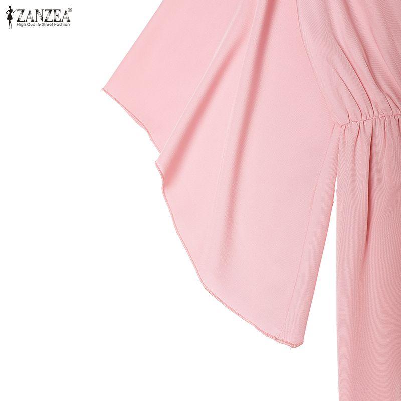 ZANZEA Women Elegant Casual Round Neck 3/4 Sleeve Loose Long Dress