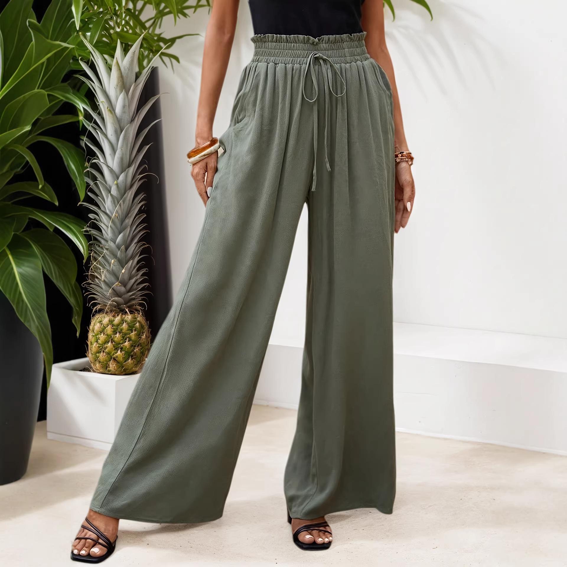 

Women s High-Waisted Wide-Leg Drawstring Pants - Fashionable, Comfortable, and Breathable with Pockets XL