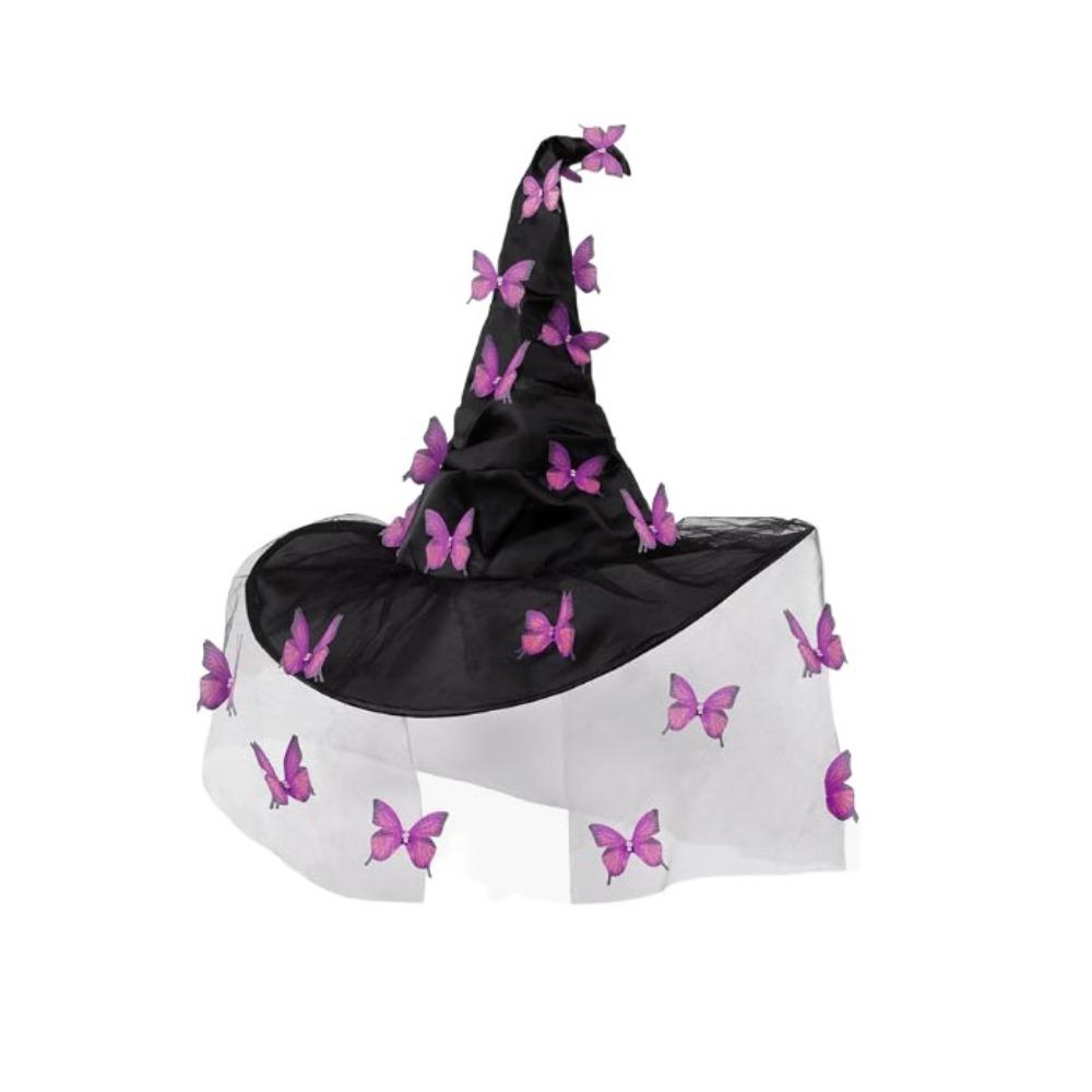Funny Butterfly Wizard Cap Colorful Halloween Cap with Veil Halloween Witch Hat  Masquerade