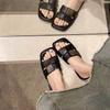 Silver one-word cool slippers fairy shoes 2025 new summer French fashion outer wear flat-bottomed versatile women's slippers