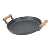 BBQ Grill Pan with Dual Wooden Handles Round Cast Iron Steak Frying Meat Roasting Skillets for