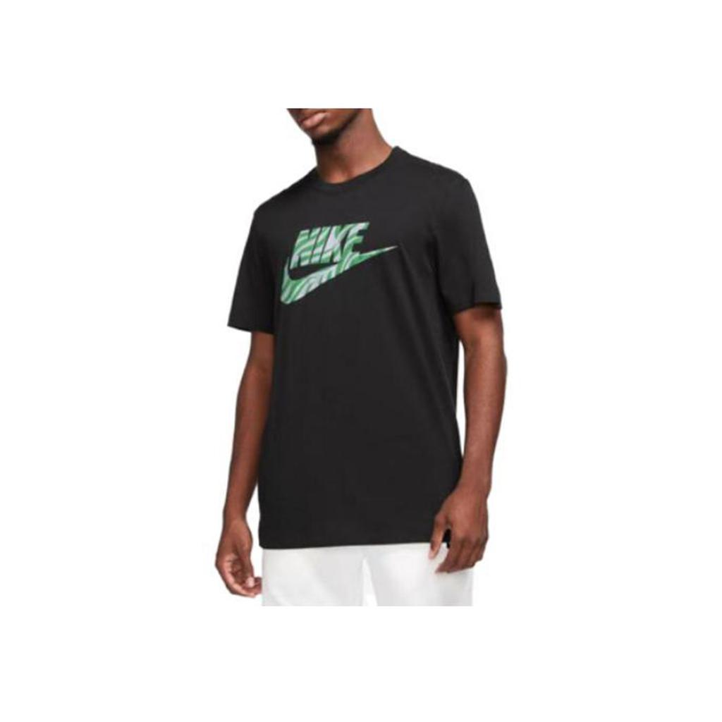 Nike Camiseta de Manga Corta con Estampado de Letras y Cuello Redondo para Hombre Tops Negro FB9820-010