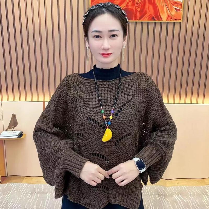 2023 Autumn Women's Loose Long-Sleeve Hollow-Design Pullover Sweater & Versatile Fashion Shawl