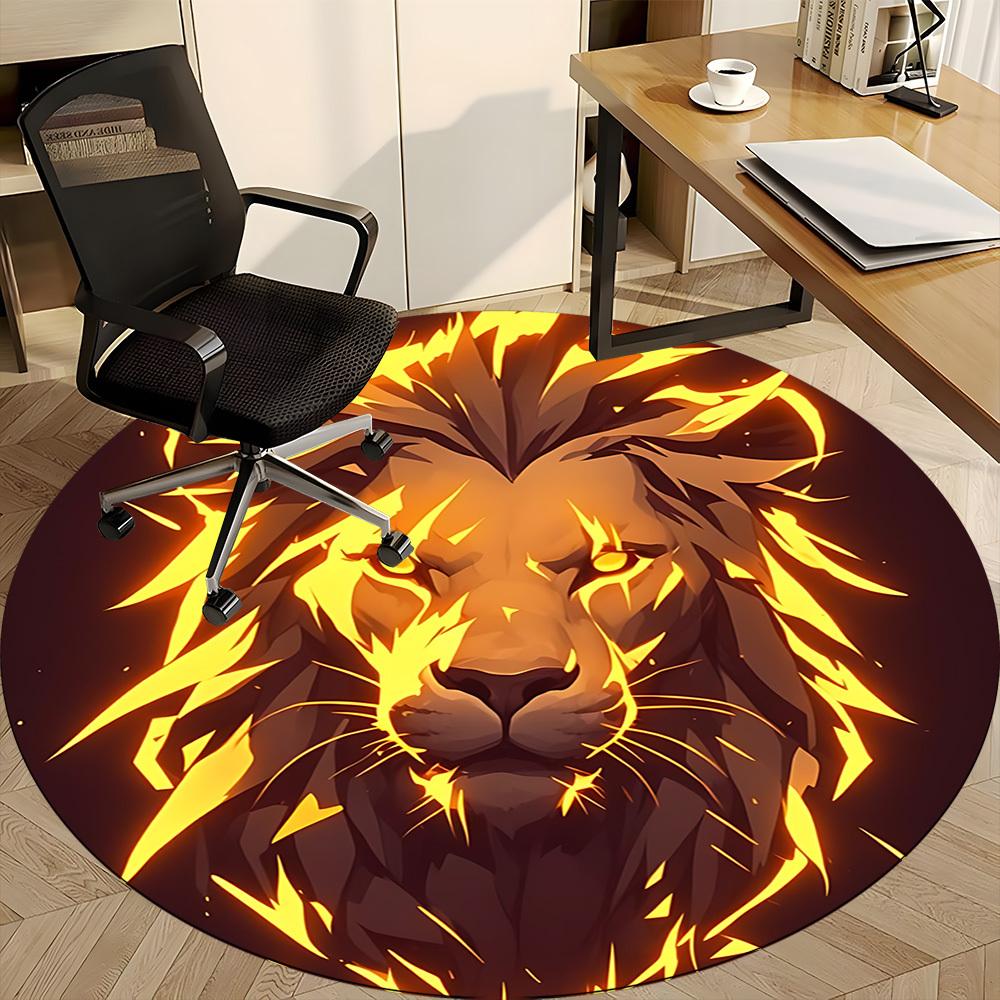 1pc Lion Flame Office Round Area Rug, Mat Suitable ForOffice, Under Office Chairs Bedroom Living Room Home Decor, Room Deco