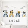 Cartoon INS Cute Engineering Vehicle Road Rainbow Wall Sticker for Kids Room Kindergarten Decor