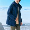 Skechers Solid Color Hooded Woven Mid-Length Down Jacket Men Outerwear Dark-Blue Black L423M167-0029