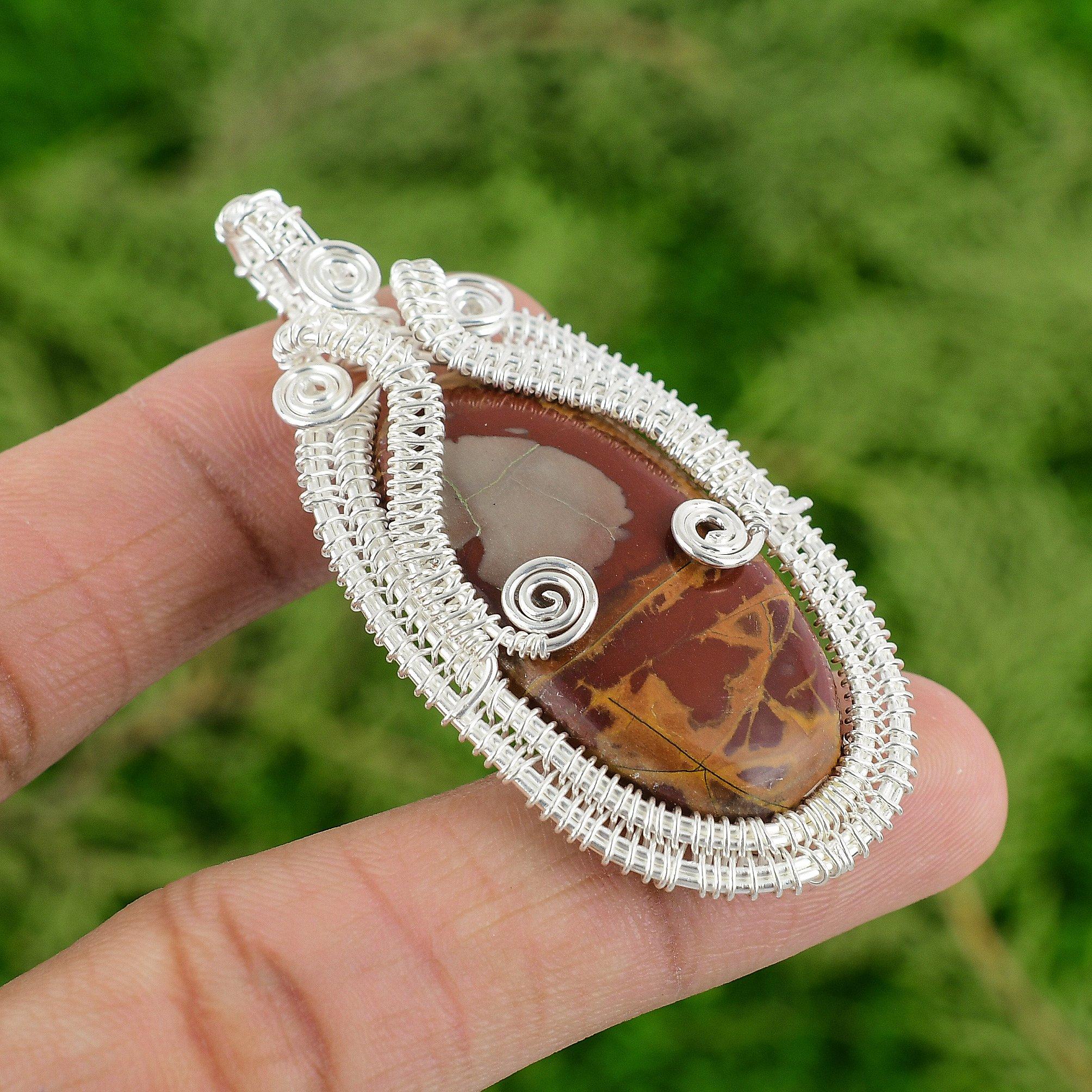 

925 Sterling Silver Noreena Jasper Stone Bezel Wire Wrap Anniversary New Pendant