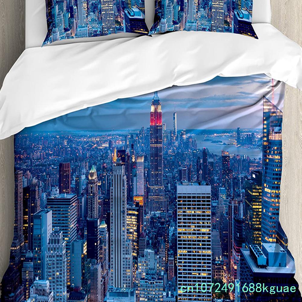 3pcs Bedding Set Business City Scenery New York Black And White Duvet Cover Pillow Case Boy Kid Teen Girl Bedding Covers Set